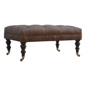 Artisan Furniture Solid Wood Buffalo Leather Ottoman