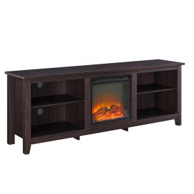 Modern Transitional Wood 70" Fireplace TV Stand for 80" TVs with 2 Shelves - Espresso - as Pic