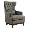 Brown Gray Adriano Collection Button Tufted Wingback Accent Chair Solid Wood Legs