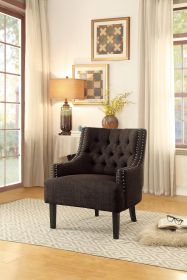 Modern Traditional Accent Chair Button Tufted Chocolate-hued Textured Fabric Upholstery Solid Wood 1pc Living Room Furniture - as Pic