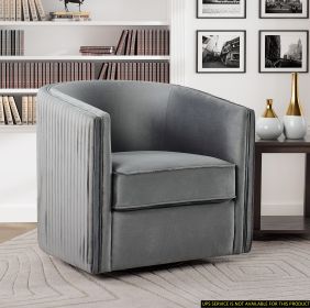 Classic Living Room Furniture 1pc Swivel Accent Chair Gray Velvet Upholstery Pleated Detail Solid Wood Furniture 360 Degree Swivel Chair Tuxedo Arms -