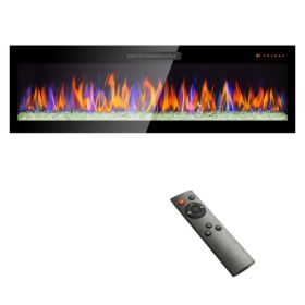 recessed ultra thin tempered glass front wall mounted electric fireplace with remote and multi color flame & emberbed, LED light heater - 42inch