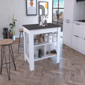 Kitchen Island Dozza, Three Shelves, White / Onyx Finish