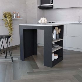 Kitchen Island Doyle, Three Side Shelves, Black / Ibiza Marble Color Finish