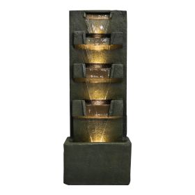 39.3inches High Concrete Modern Water Fountain with LED Lights for Home Garden Backyard Decor - 39.3inches