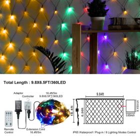 9.8*6.5FT Christmas Mesh Net Light,360 LED Net Light with 8 Modes&Remote,Connectable Net String Christmas Lights for Garden/Bushes/Indoor Outdoor/Curt