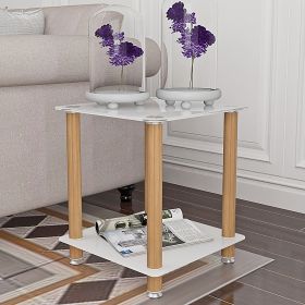 White+Oak  2-Tier Space End Table ; Modern Night Stand;  Sofa table;  Side Table with Storage Shelve