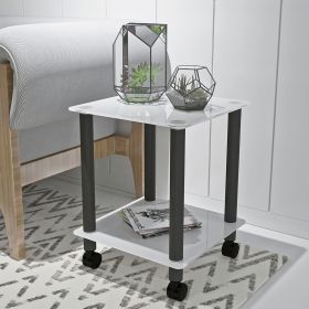 White+Black  2-Tier Space End Table ; Modern Night Stand;  Sofa table;  Side Table with Storage Shelve