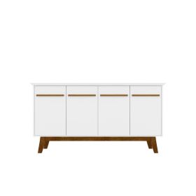 Manhattan Comfort Yonkers 62.99 Sideboard with Solid Wood Legs and 2 Cabinets in White