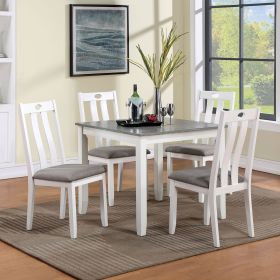 Modern White Solid wood 5pc Dining Set Table 4x Chairs Gray Fabric Cushions Seats Chairs Dining Room