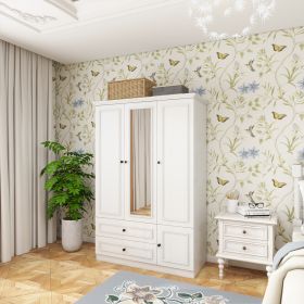 Armoire Wardrobe Closet Wooden with 3 Doors, Hanging Rods, 2 Drawers, Storage Cabinet and Mirror Large Capacity Large Wardrobe Closet for Bedroom