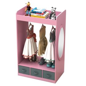 Kids Costume Organizer Costume Rack Kids Armoire Open Hanging Armoire Closet with Mirror-PINK