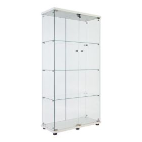 Two Door Glass Cabinet Glass Display Cabinet with 4 Shelves, White - as picture