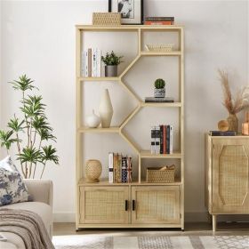 Rattan bookshelf 7 tiers Bookcases Storage Rack with cabinet for Living Room Home Office, Natural, 39.4'' W x 13.8'' D x 75.6'' H. - as picture