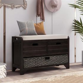 Storage Bench with Removable Basket and 2 Drawers, Fully Assembled Shoe Bench with Removable Cushion (Espresso) - as picture