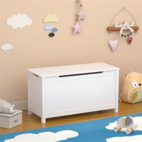 Kids Wooden Toy Box Storage with Safety Hinged Lid for Ages 3+ (White) - as picture