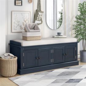 Storage Bench with 4 Doors and Adjustable Shelves, Shoe Bench with Removable Cushion for Living Room, Entryway (Antique Navy) - as picture