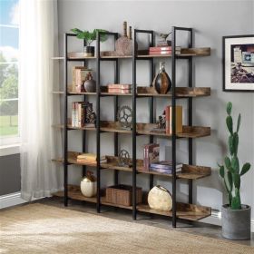 5 Tier Bookcase Home Office Open Bookshelf, Vintage Industrial Style Shelf with Metal Frame, MDF Board - as picture