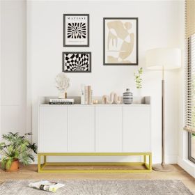 Stylish and Functional 4-Door Storage Cabinet with Square Metal Legs and Particle Board Material,for Living Room and Kitchen,White - as picture