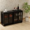 Kitchen Storage Stand Cupboard With Glass Door-Black