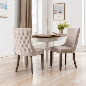 Furniture,Upholstered Wing-Back Dining Chair with Backstitching Nailhead Trim and Solid Wood Legs,Set of 2, Beige,SW8809BG,KD - as picture