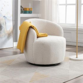 Teddy Fabric Swivel Armchair Barrel Chair With Black Powder Coating Metal Ring,Ivory White - as picture