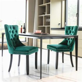 Collection Modern, High-end Tufted Solid Wood Contemporary Velvet Upholstered Dining Chair with Wood Legs Nailhead Trim 2-Pcs Set,Green, SW2001GN - as