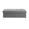 Contemporary Gray Tufted Top 1pc Ottoman Faux Leather Upholstered Solid Wood Frame Living Room Furniture Silver Metal Legs