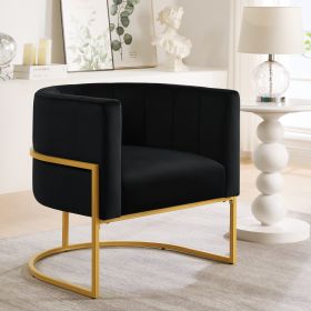 Upholstered Velvet Accent Chair with Golden Metal Stand,Mid-Century Living Room Leisure Chair with Curve Backrest -Black - as Pic