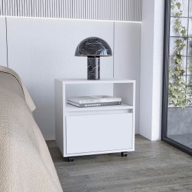 DEPOT E-SHOP Wasilla Nightstand with Open Shelf, 1 Drawer and Casters, White