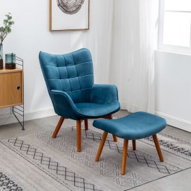 Leiria Contemporary Silky Velvet Tufted Accent Chair with Ottoman, Blue - as Pic