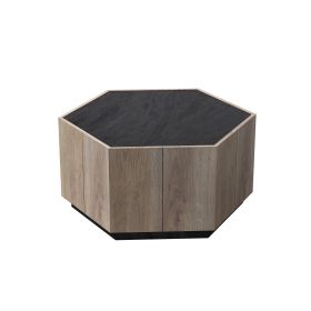 WESOME Hexagonal Rural Style Garden Retro Living Room Coffee Table with 2 drawers, Grey Cement + Light Brown