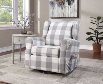 ACME Patli Swivel Chair w/Glider , Gingham Gray White Fabric Pattern