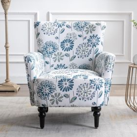 Blue, Grey, & White Floral Linen Armchair Modern Accent Chair