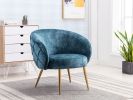 Gorgeous Living Room Accent Chair 1pc Button-Tufted Back Covering Blue Fabric Upholstered Metal Legs - as Pic