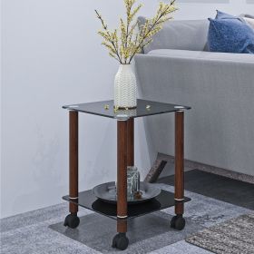 Black+Walnut  2-Tier Space End Table ; Modern Night Stand;  Sofa table;  Side Table with Storage Shelve