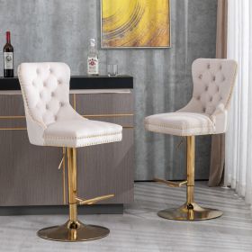 A&A Furniture,Thick Golden Swivel Velvet Barstools Adjusatble Seat Height from 27-35 Inch