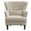 Traditional Living Room Luxury Accent Chair 1pc High Flair-Back Button-Tufted Beige Nailhead-Trim Lumbar Pillow Soldi Wood Furniture - as Pic