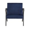 Retro Style Velvet Upholstered Blue Accent Chair 1pc Solid Rubberwood Antique Gray Finish Modern Home Furniture - as Pic