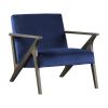 Retro Style Velvet Upholstered Blue Accent Chair 1pc Solid Rubberwood Antique Gray Finish Modern Home Furniture - as Pic