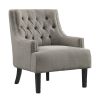 Modern Traditional Accent Chair Button Tufted Taupe Fabric Upholstery Solid Wood 1pc Living Room Furniture - as Pic