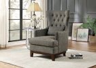 Brown Gray Adriano Collection Button Tufted Wingback Accent Chair Solid Wood Legs