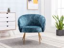 Gorgeous Living Room Accent Chair 1pc Button-Tufted Back Covering Blue Fabric Upholstered Metal Legs - as Pic