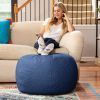 Jaxx Ellis Ottoman Shearling Faux-Lamb Plush Pouf for Modern Interior Design, Large, Indigo