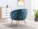 Gorgeous Living Room Accent Chair 1pc Button-Tufted Back Covering Blue Fabric Upholstered Metal Legs - as Pic