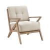 Modern Tufted Back Accent Chair 1pc Sand-hued Fabric Upholstery Antique Finish Solid Rubberwood Unique Design Furniture - as Pic