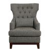 Brown Gray Adriano Collection Button Tufted Wingback Accent Chair Solid Wood Legs