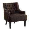 Modern Traditional Accent Chair Button Tufted Chocolate-hued Textured Fabric Upholstery Solid Wood 1pc Living Room Furniture - as Pic