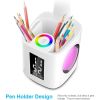 LED Desk Lamp with USB Charging Port&Pen Holder, Study Light with Clock