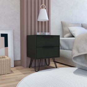 Black Nuvo 2 Nightstand; Two Drawers; Hairpin Legs